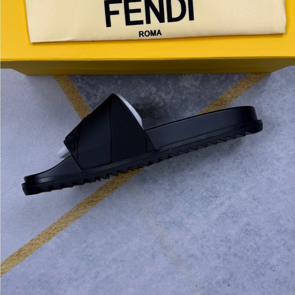 Fendi Black and Gray Embossed Logo Slide Sandals - Picture 8 of 9